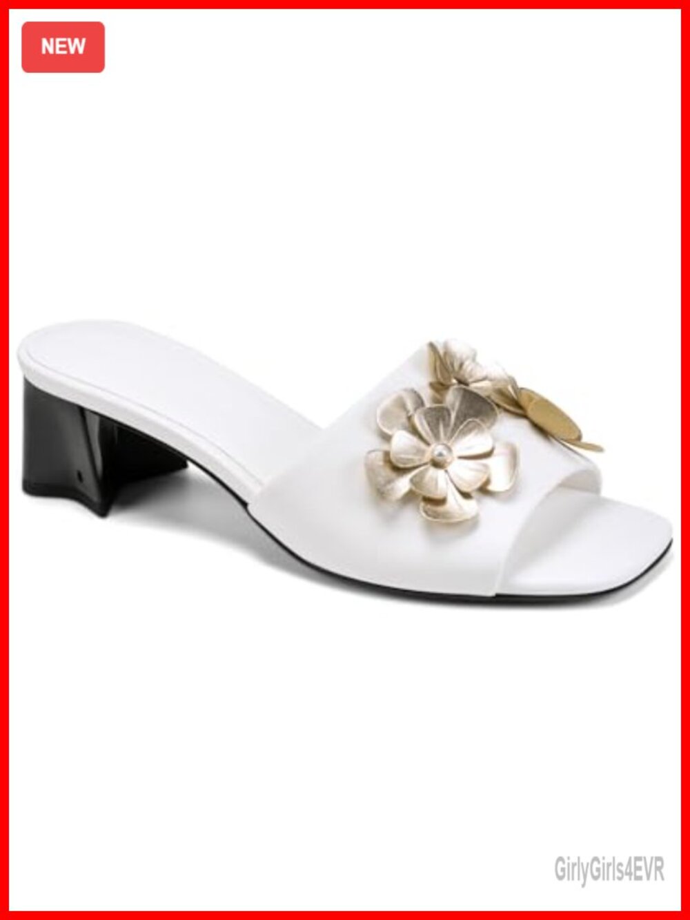 KARL LAGERFELD Sandreea Block Heeled Sandal Faux Leather Floral Slide Casual
